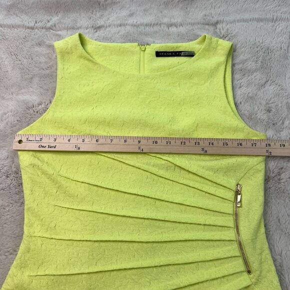 Ivanka Trump Size 10 Ruched Sleeveless Yellow Textured Side Zipper Pleated Accen - Picture 6 of 11